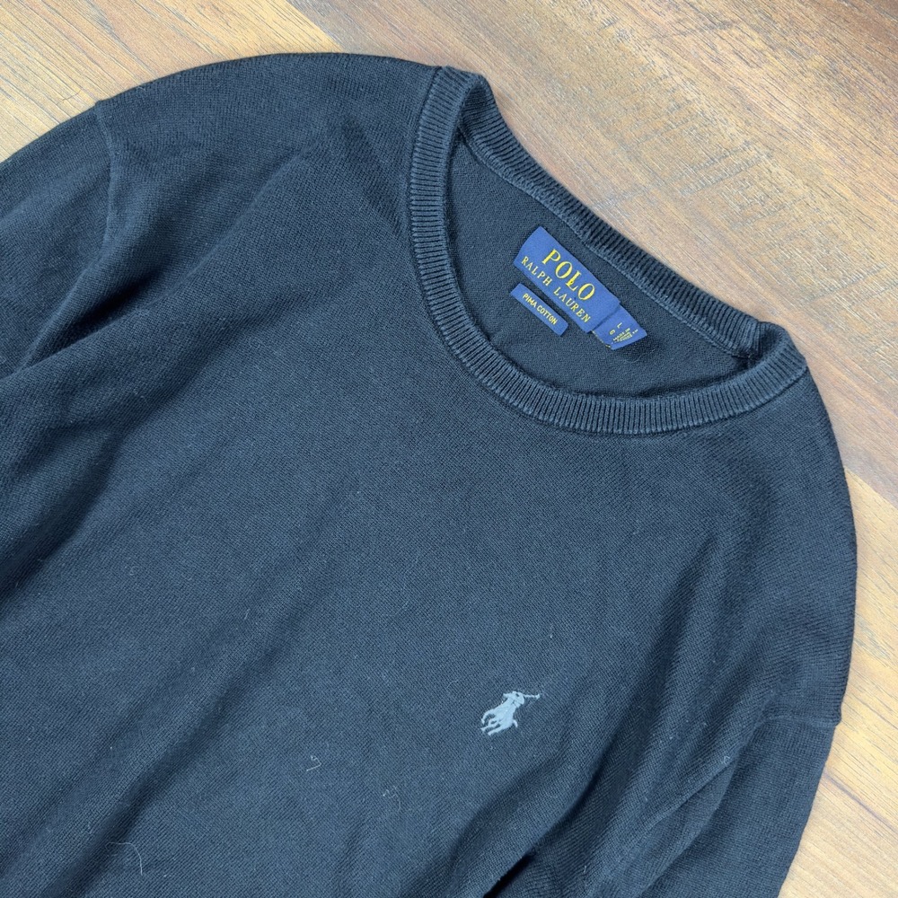 Polo Ralph Lauren Mens Pima Cotton Crewneck Sweater Black Large Pony Logo